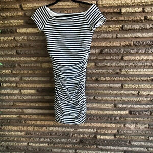 Boden Black and White Striped Mini Dress